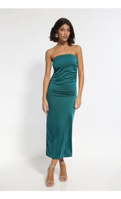 GREEN SATIN MAXI DRESS SLEEVELESS