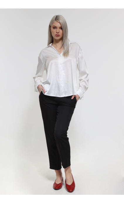 WHITE SATIN LONG SLEEVE SHIRT