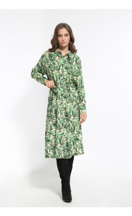 GREEN MACHI DRESS WITH BELT AND WAIST BELT