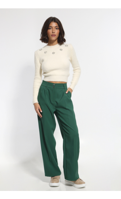 GREEN WIDE PANTS WITH BUTTONS