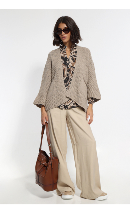 BEIGE WIDE PANTS WITH POCKETS AND ELASTIC WAIST