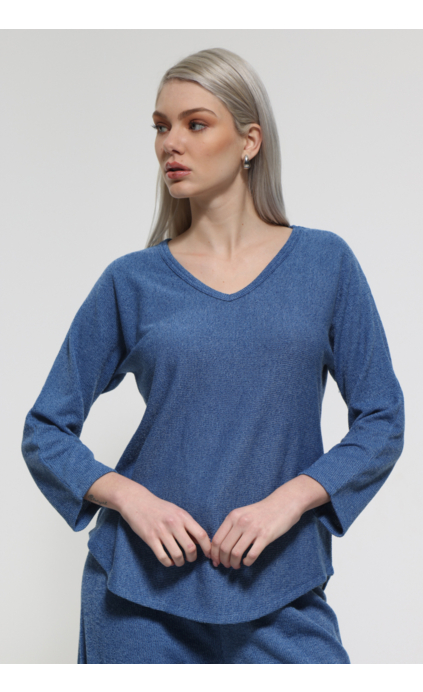 ROYAL BLUE LONG SLEEVE V-NECK BLOUSE