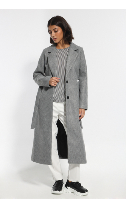 GRAY COAT WITH WAIST BELT AND POCKETS