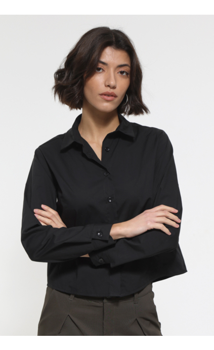 BLACK SHORT SHIRT WITH COLLAR