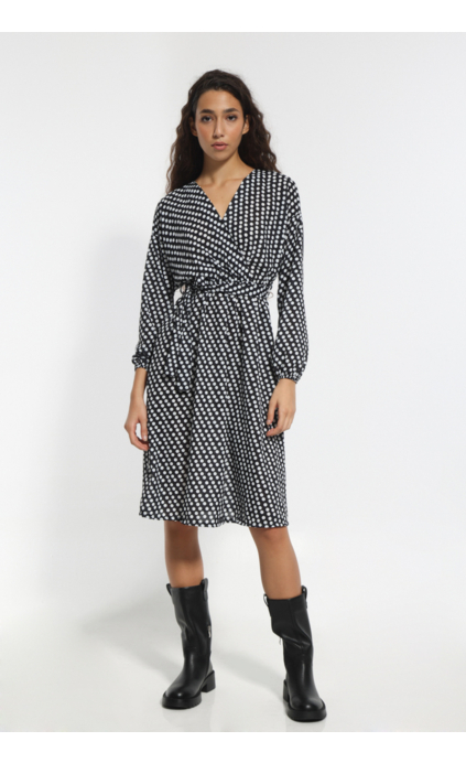 SPOTTED MIDI DRESS WITH WAIST BELT