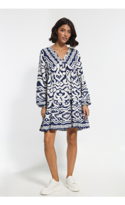 BLUE PRINTED MIDI DRESS