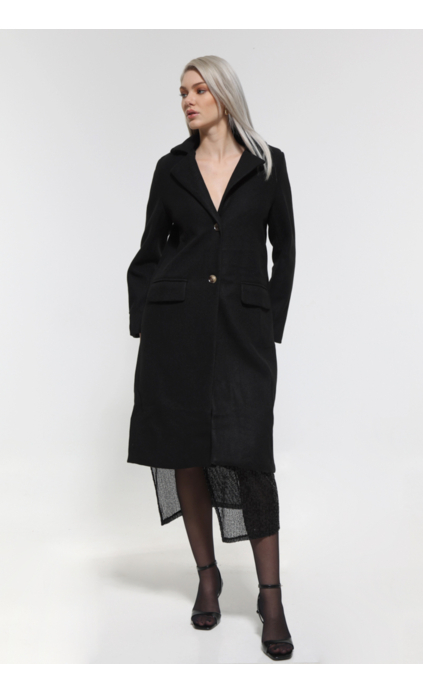 BLACK LONG COAT WITH POCKETS