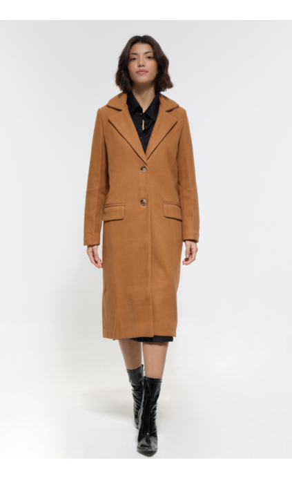 CAMEL LONG COAT WITH POCKETS