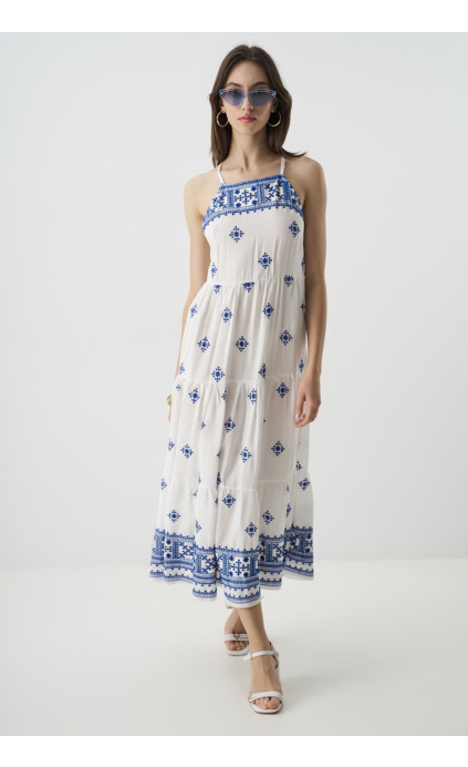 MAXI DRESS WITH BLUE EMBROIDERY AND STRAPS
