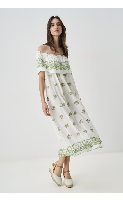 MAXI DRESS WITH GREEN EMBROIDERY