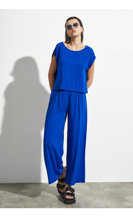 COMFORTABLE SET WITH CROP TOP BLOUSE AND PANTS ROYAL