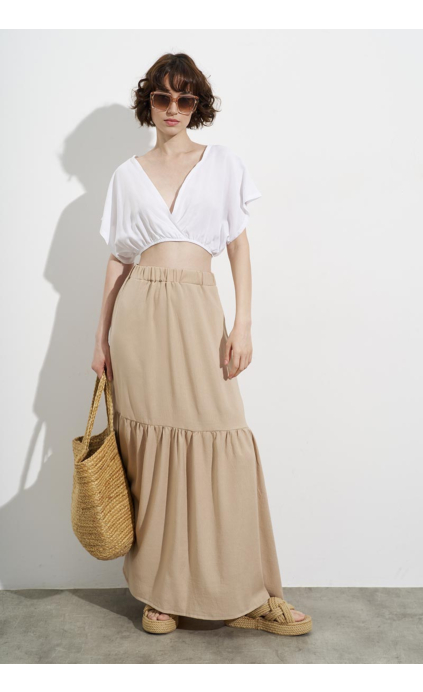 MAXI SKIRT WITH ELASTIC WAIST AND LINING