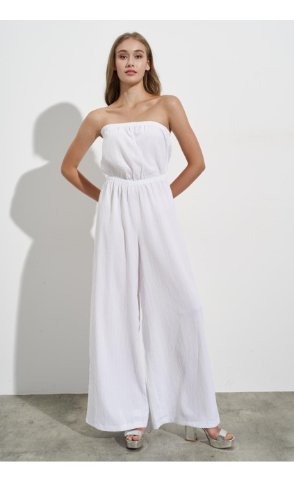 JUMPSUIT, STRAPLESS, OF RAYON AND LINEN, WHITE