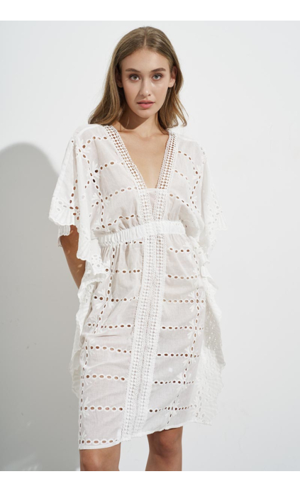 WHITE MIDI DRESS WITH EMBROIDERY