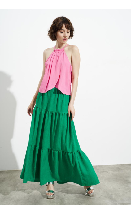 MAXI SKIRT WITH FOLDS GREEN