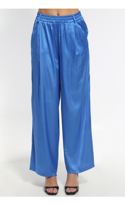 WIDE ROUGE SATIN PANTS WITH POCKET AND ELASTIC WAIST