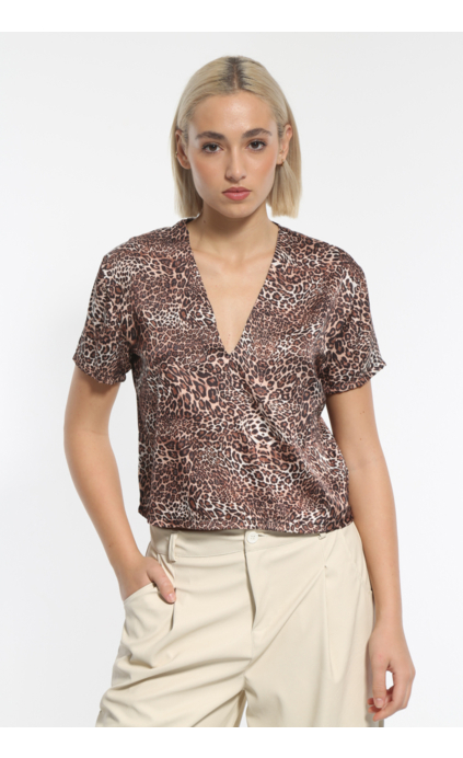 SHORT-SLEEVED V-NECK PRINTED BLOUSE