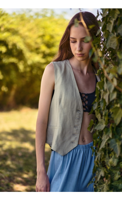 CASUAL VEST WITH BUTTONS, OLIVE