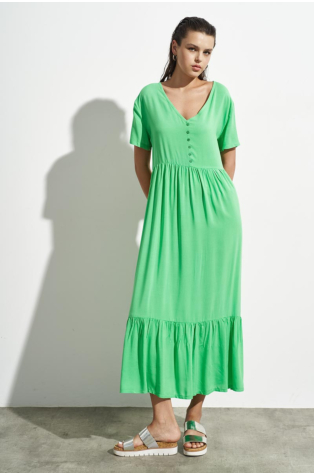 ΜΑΧΙ FOLDED DRESS WITH V-NECK AND BUTTONS GREEN