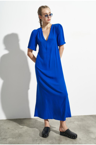 V-NECK MAXI DRESS WITH BACK TIE ROYAL