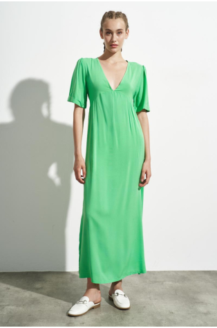 V-NECK MAXI DRESS AND TIE BACK GREEN