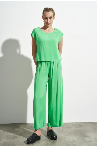 COMFORTABLE CROP TOP BLOUSE AND PANT SET GREEN