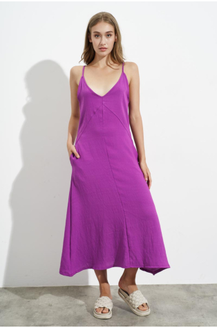 MIDI, A-LINE DRESS WITH BRACES, LILAC