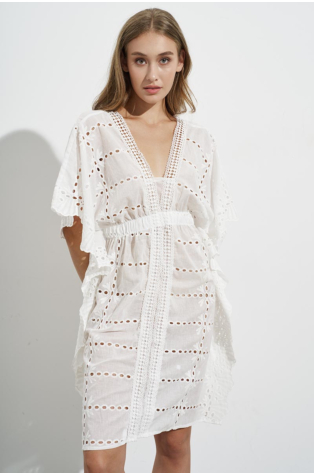 WHITE MIDI DRESS WITH EMBROIDERY
