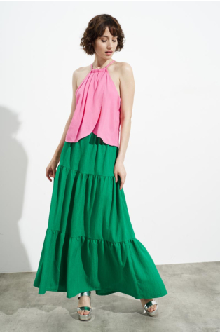 MAXI SKIRT WITH FOLDS GREEN