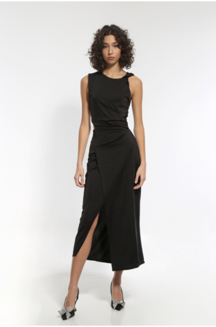 BLACK SLEEVELESS APPLIED MIDI DRESS