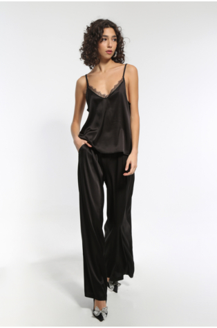 WIDE BLACK PANTS WITH POCKETS AND ELASTIC WAIST