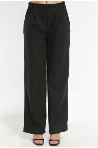 BLACK WIDE PANTS WITH POCKETS AND ELASTIC WAIST