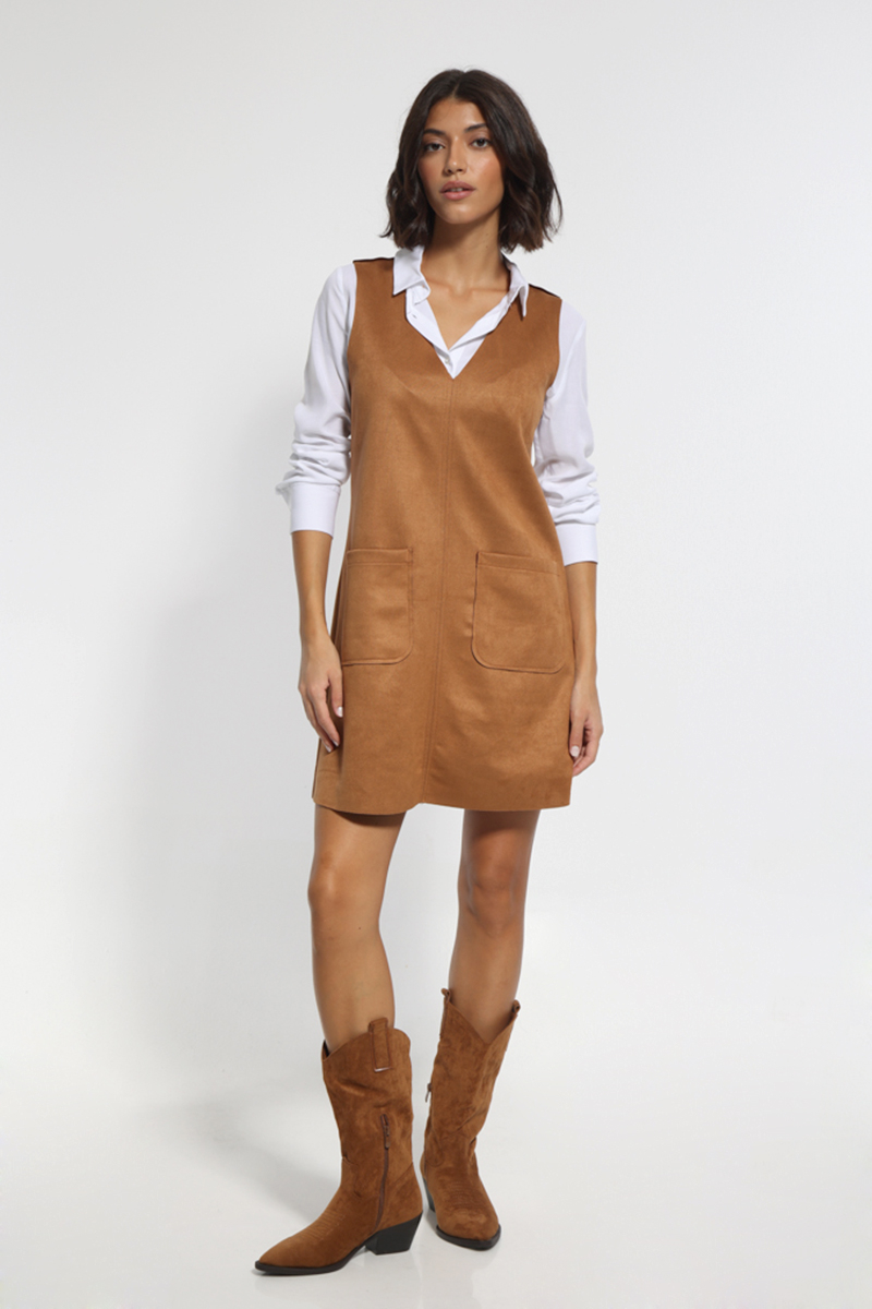 BROWN MIDI SLEEVELESS A-LINE DRESS