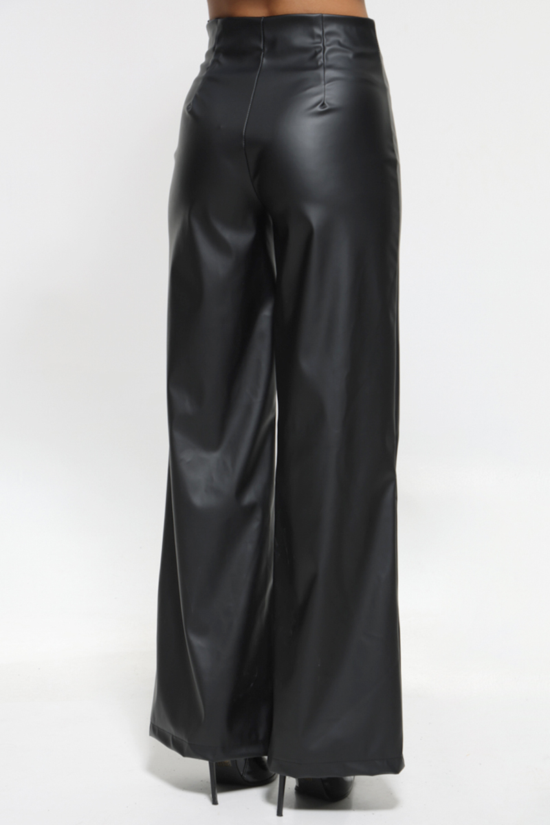 BLACK WIDE LEATHER LOOK PANTS