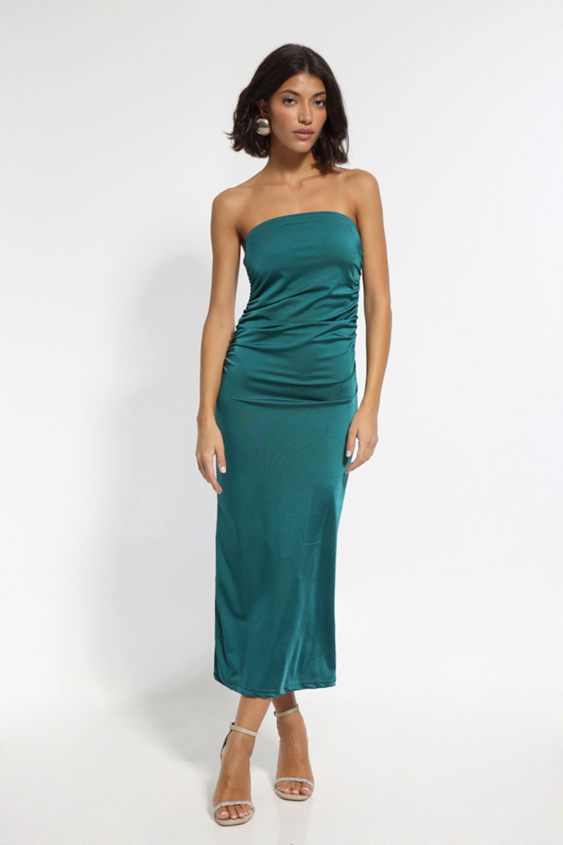 GREEN SATIN MAXI DRESS SLEEVELESS