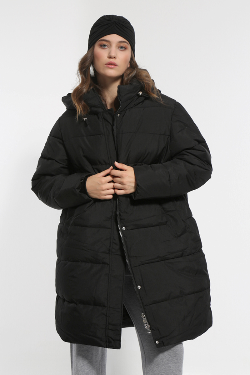 BLACK LONG JACKET WITH HOOD