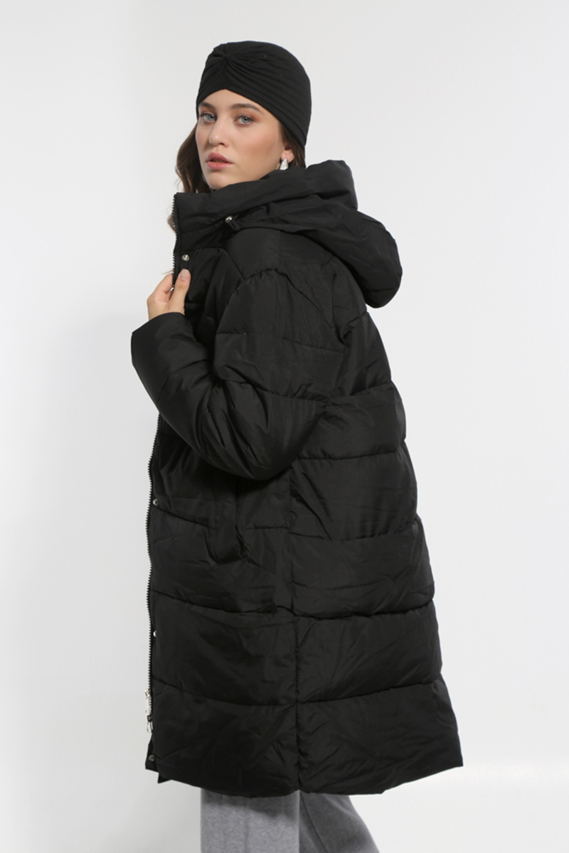 BLACK LONG JACKET WITH HOOD