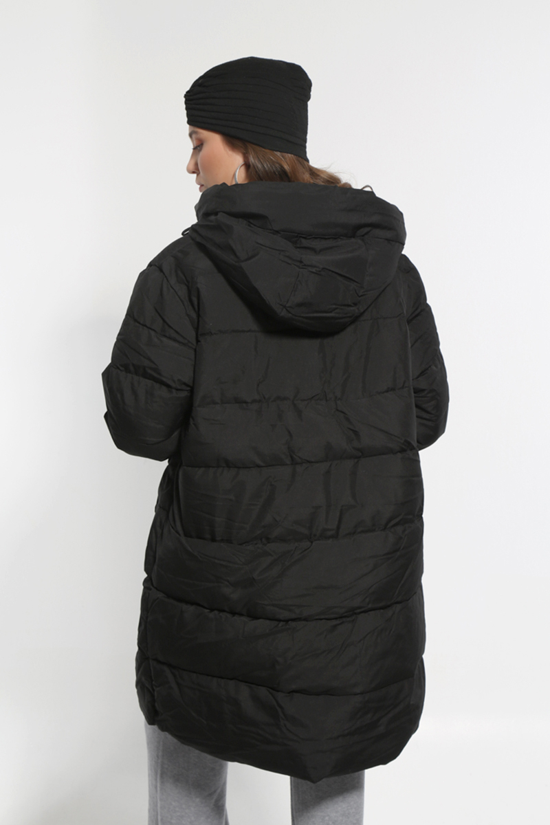 BLACK LONG JACKET WITH HOOD