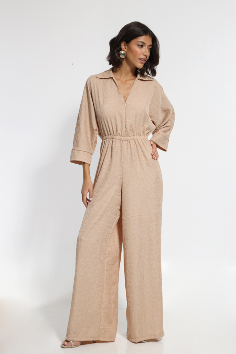 CAMEL COLOR WIDE LONG SUIT WITH ZIPPER