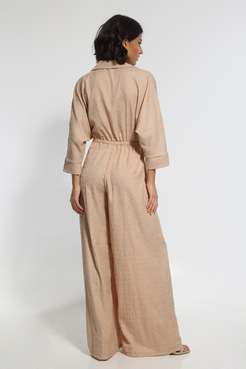 CAMEL COLOR WIDE LONG SUIT WITH ZIPPER