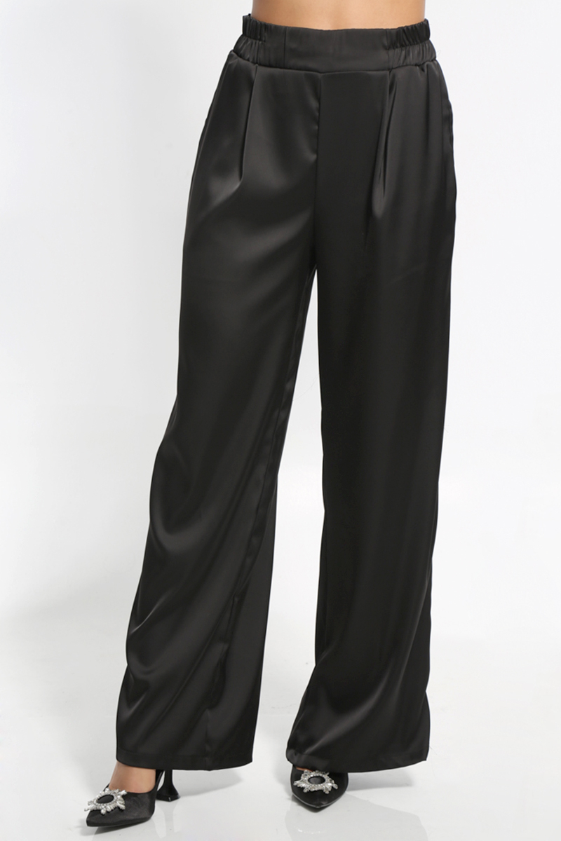 WIDE BLACK SATIN PANTS