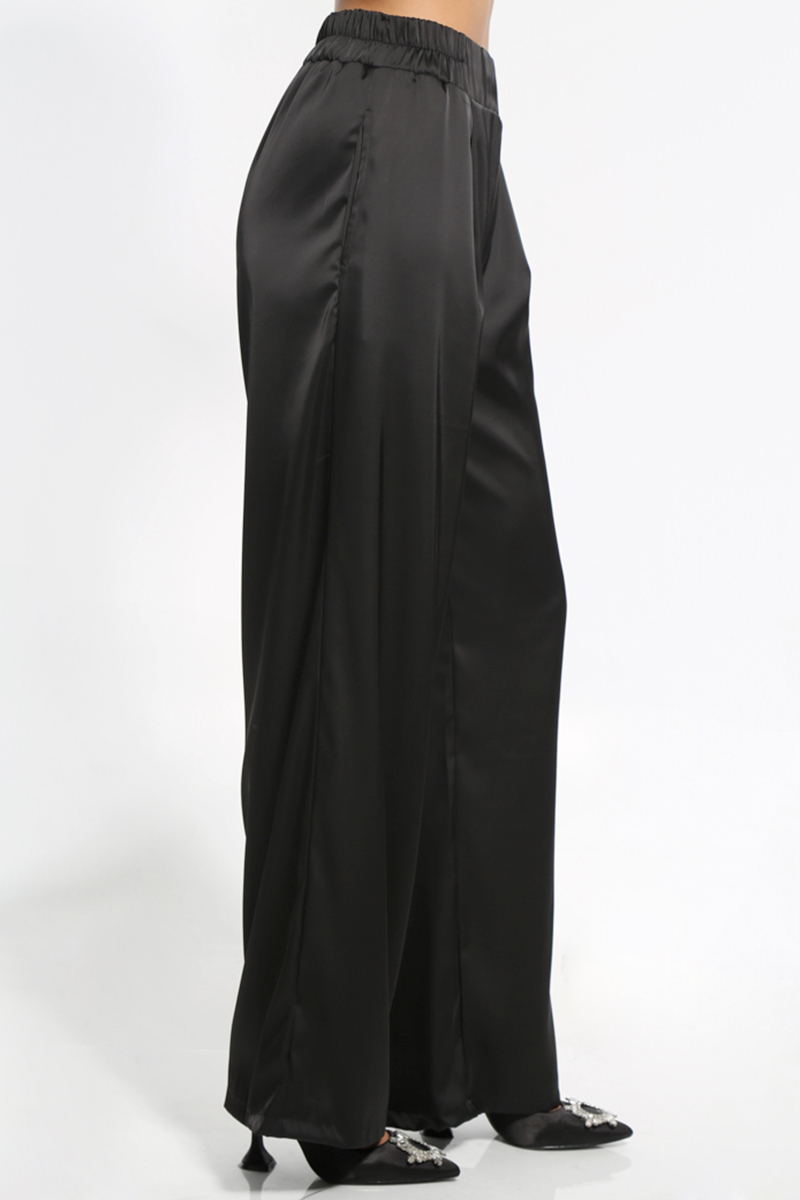 WIDE BLACK SATIN PANTS