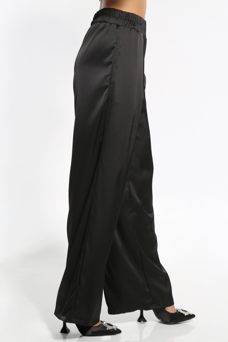 WIDE BLACK SATIN PANTS