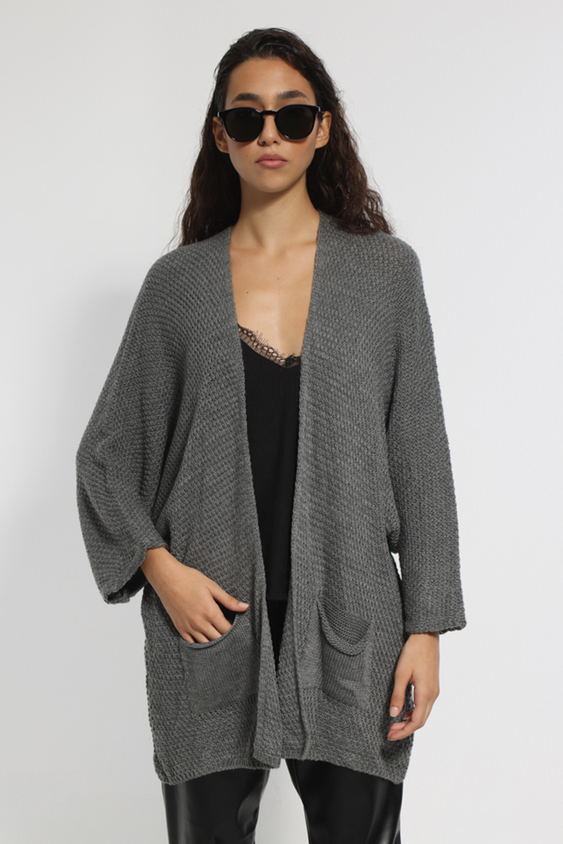 GRAY KNIT JACKET WITH POCKETS