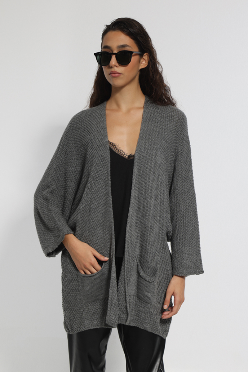 GRAY KNIT JACKET WITH POCKETS