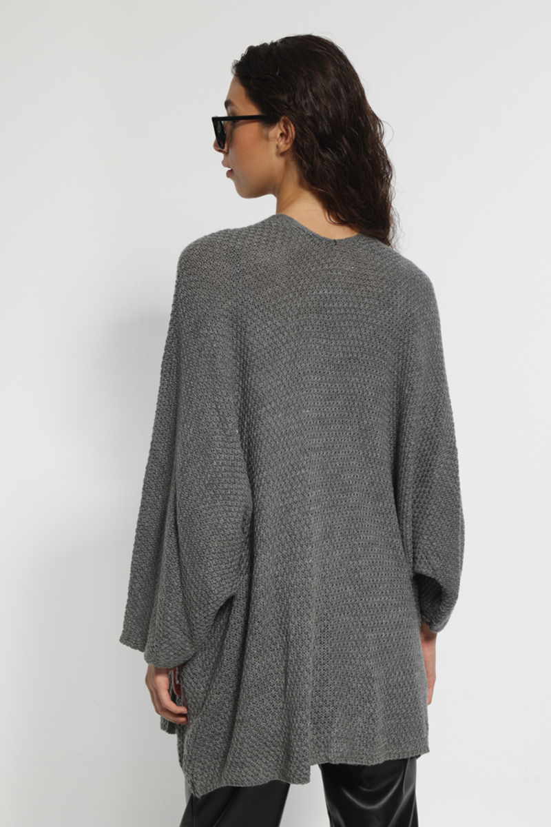 GRAY KNIT JACKET WITH POCKETS