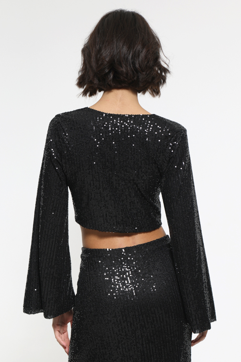 LONG SLEEVE BLACK TOP WITH SEQUINS