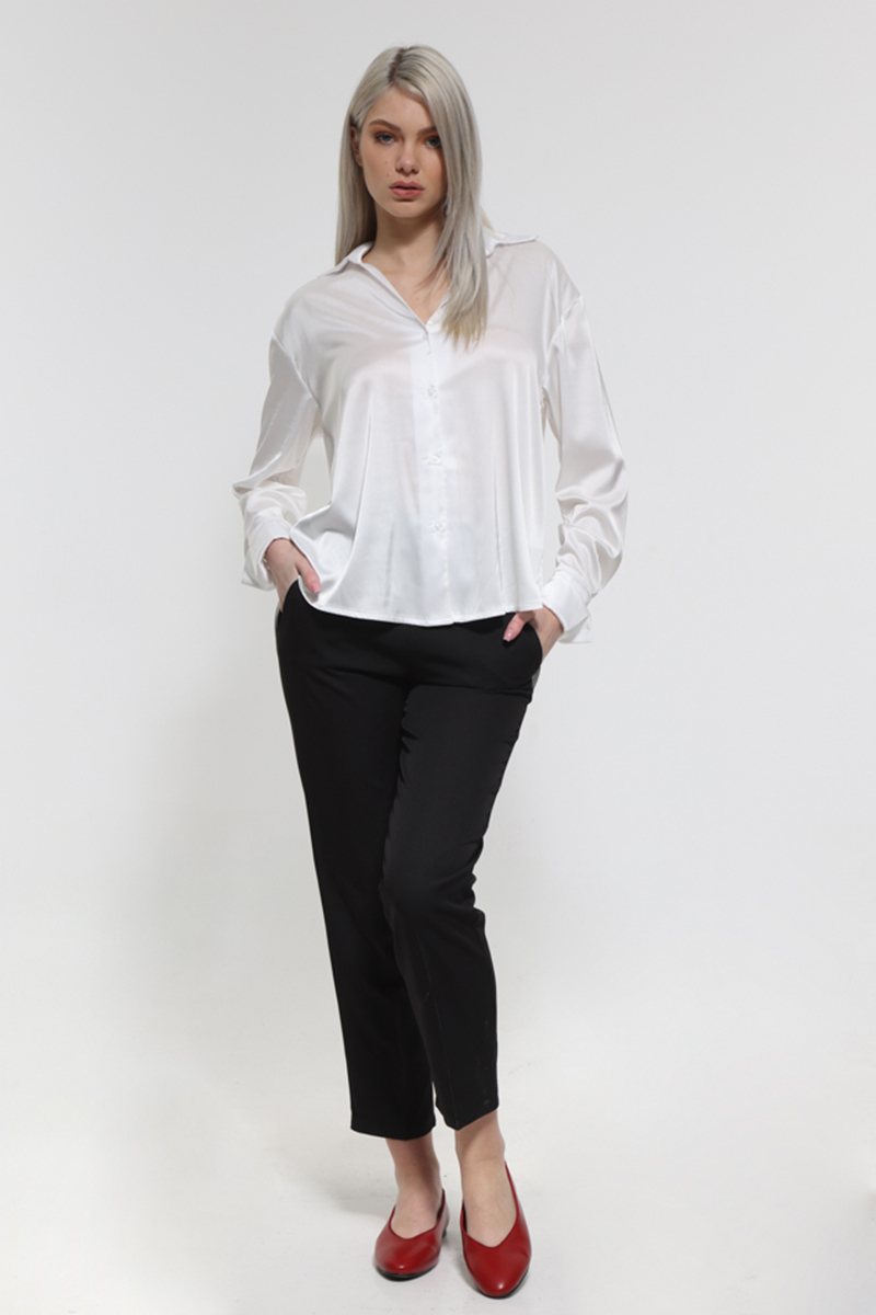 WHITE SATIN LONG SLEEVE SHIRT