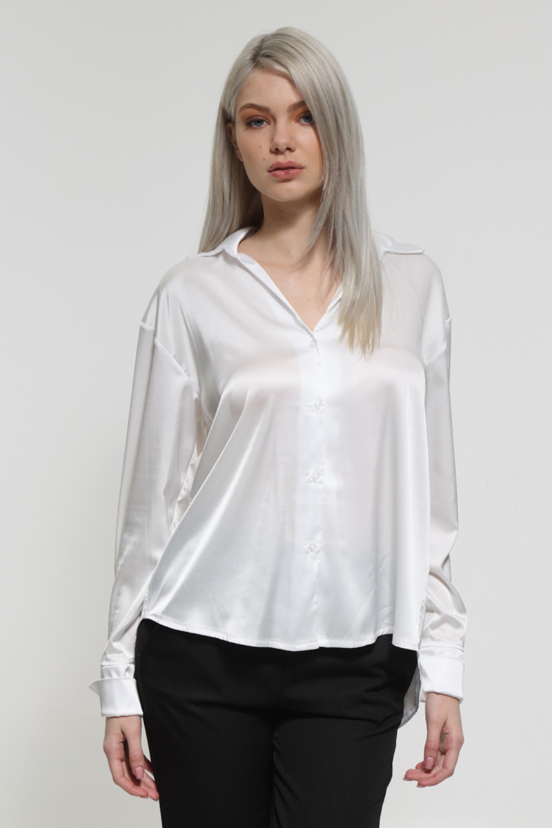 WHITE SATIN LONG SLEEVE SHIRT