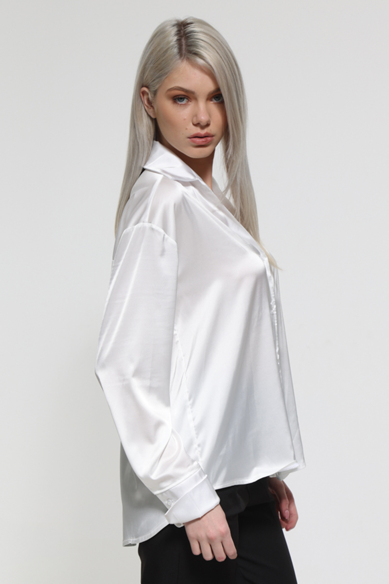 WHITE SATIN LONG SLEEVE SHIRT